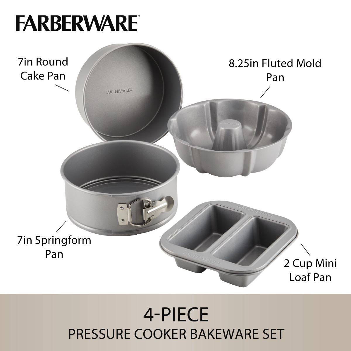 The 4-Piece Nonstick Specialty Bakeware Set includes four uniquely designed baking pans, ideal for all your culinary creations.