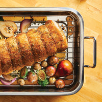 Prepare roast pork with potatoes, onions, and pears in the 17" x 12.25" Stainless Steel Roaster with Rack for even cooking.