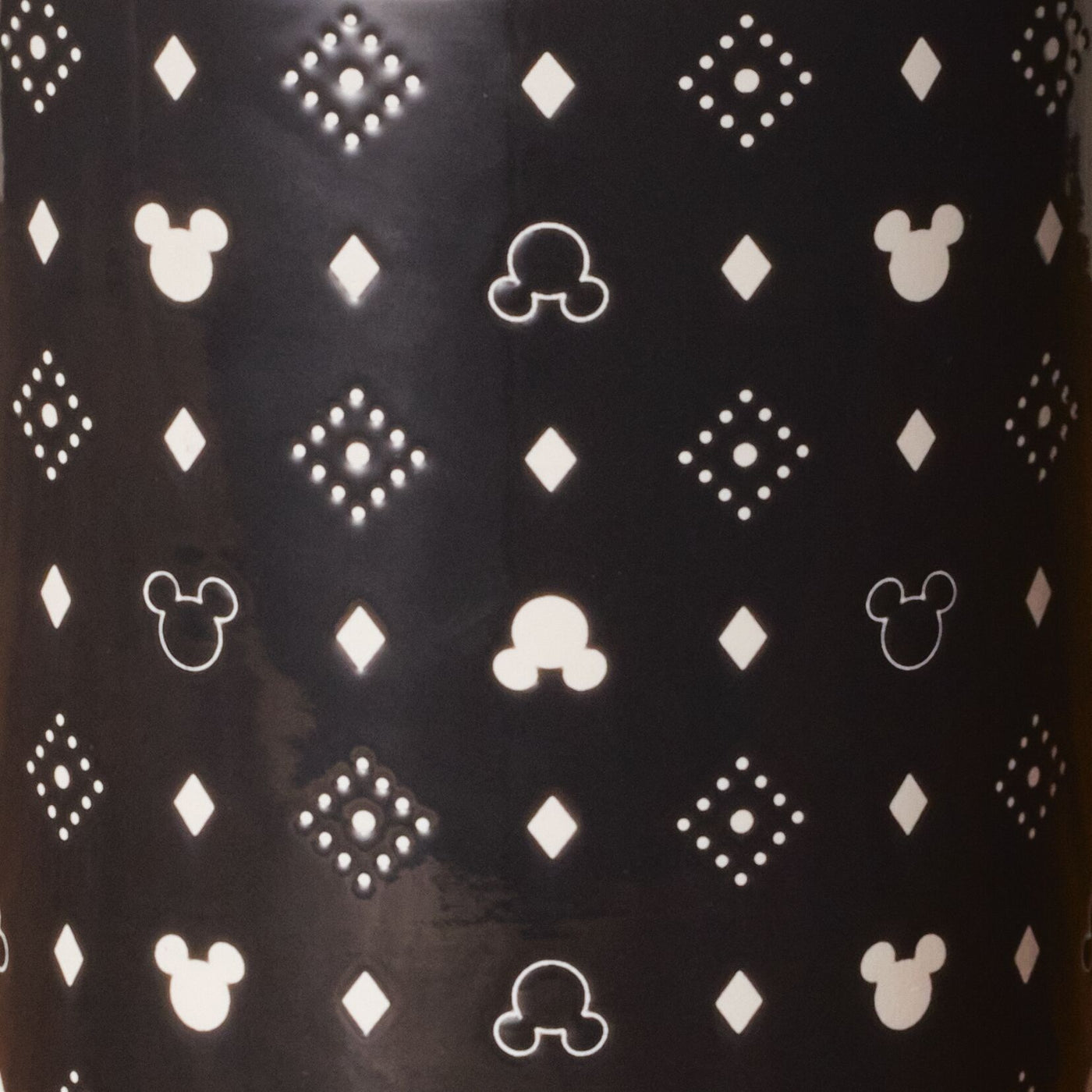 Black background with white abstract and diamond shapes pattern, similar to a Disney Mickey Mouse kitchenware collection, featured on the 3 Piece Set of Ceramic Jar with Airtight Lids.