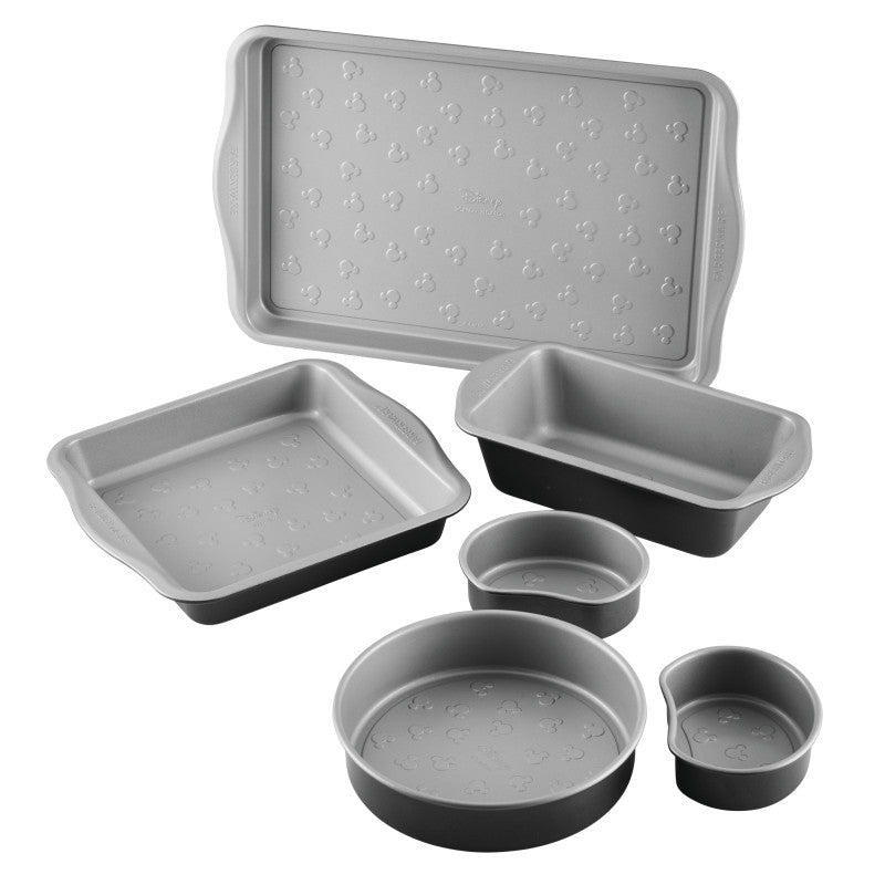 6-Piece Bakeware Set shown in various shapes and sizes on a white background.