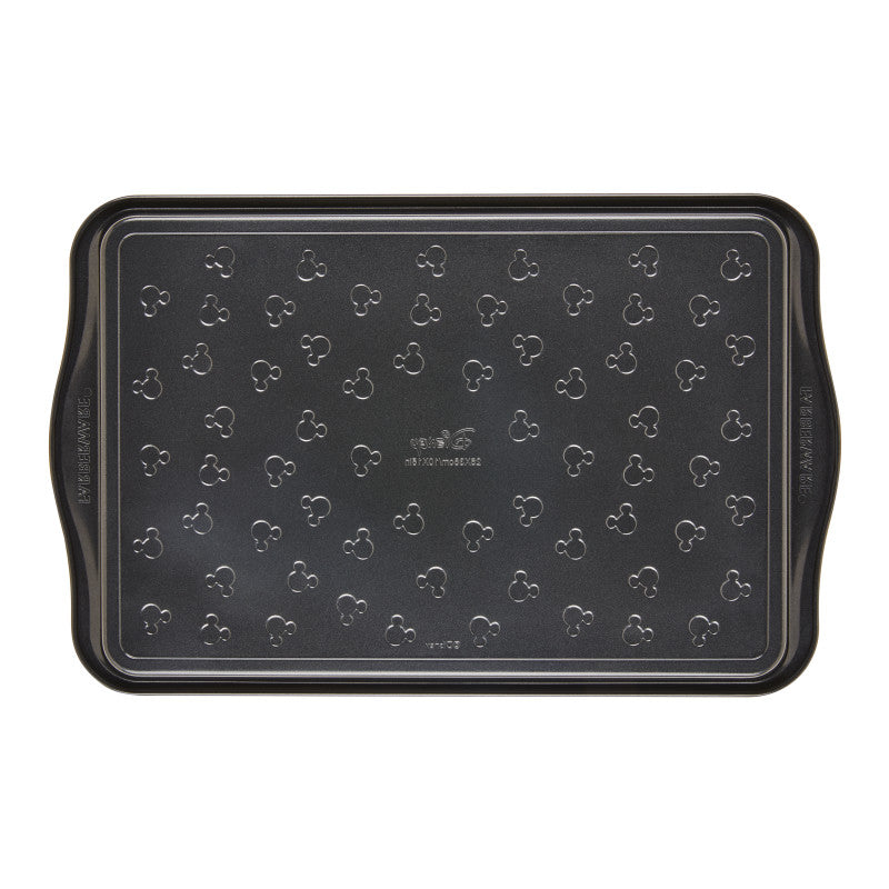 Black 6-Piece Bakeware Set with embossed Mickey Mouse head shapes.