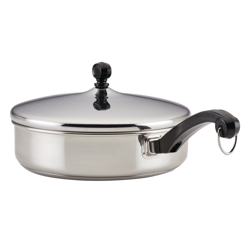 Classic Series 2.75-Quart Saute Pan with lid, black handle, stainless steel.