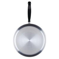 Classic Series 2.75-Quart Stainless Steel Saute Pan with black handle, top view.