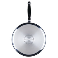 Classic Series 2.75-Quart Stainless Steel Saute Pan with black handle, top view.