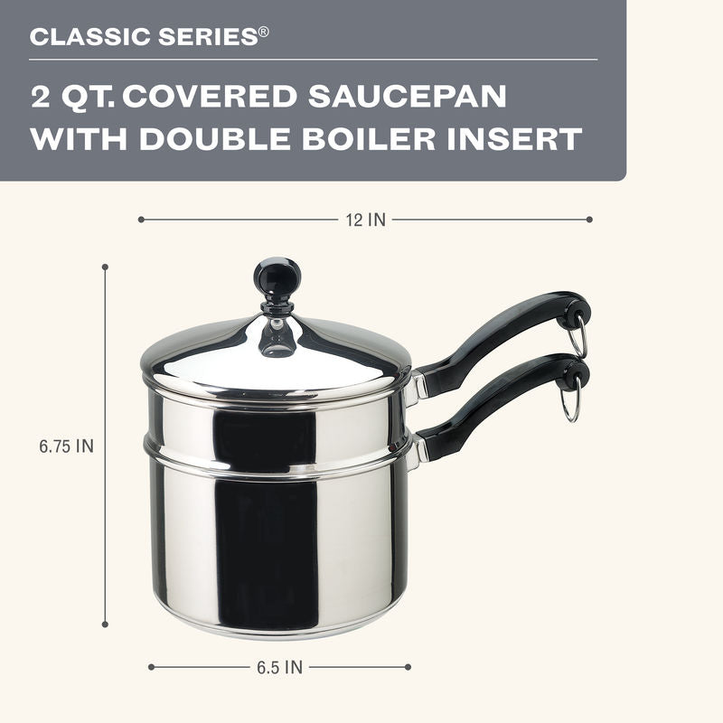 Classic Series Stainless Steel 2-Qt. Covered Saucepan With Double Boiler Insert