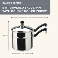 Classic Series Stainless Steel 2-Qt. Covered Saucepan With Double Boiler Insert