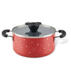 Bon Voyage 3-Quart Ceramic Nonstick Saucepot with a glass lid and black handles, ideal for enthusiasts of ceramic nonstick cookware.