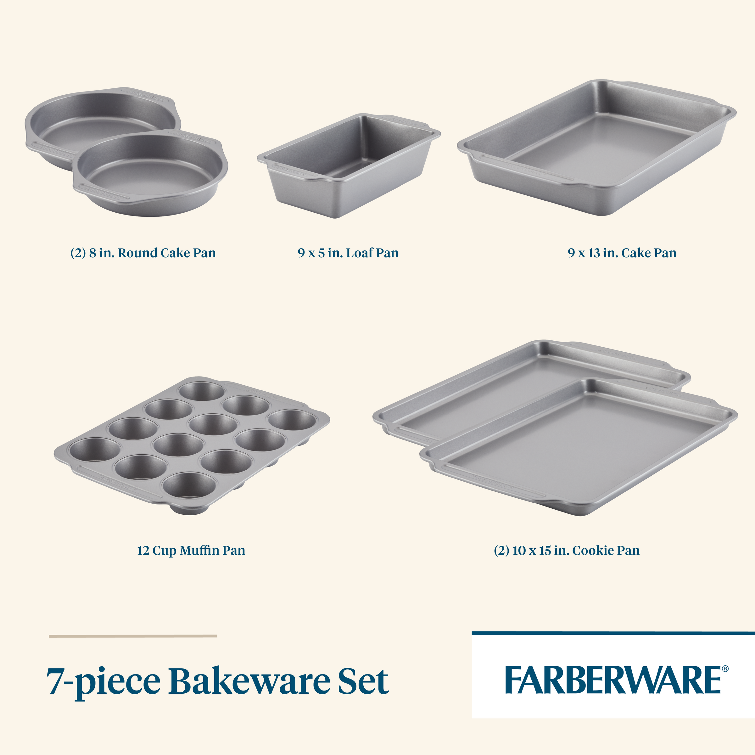 Image of a 7-Piece Nonstick Bakeware Set with baking pans.