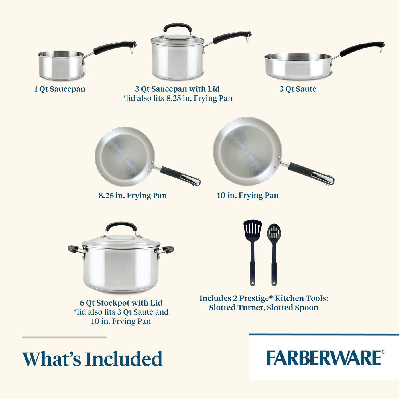 Explore the 10-Piece Stainless Steel Cookware Set, which includes pots, pans, and essential kitchen tools all crafted from durable stainless steel.
