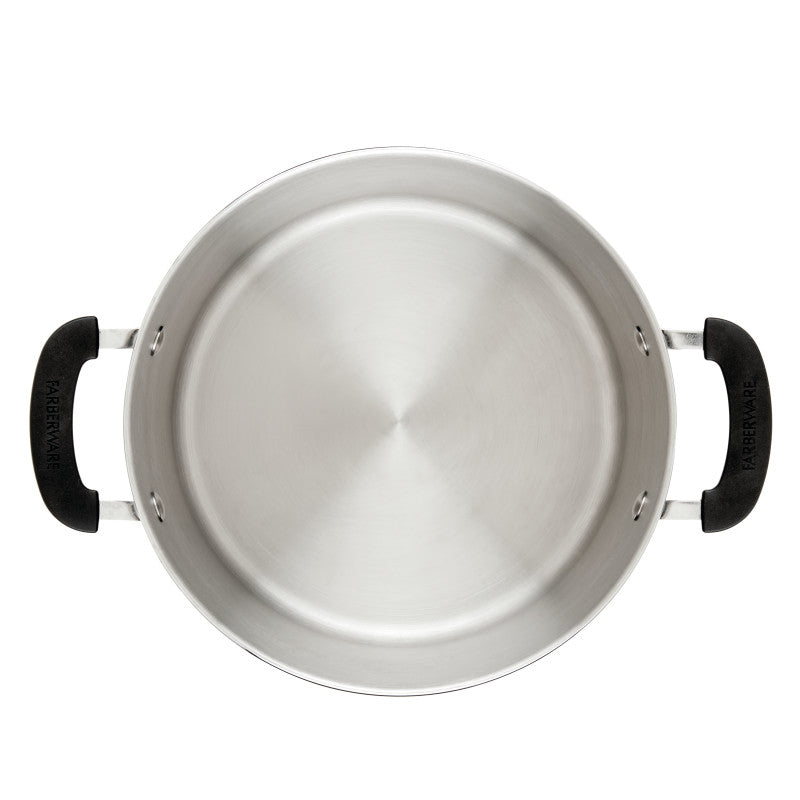 Top view of an 8-Quart Stainless Steel Stockpot with black handles.