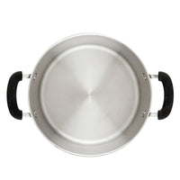 Top view of an 8-Quart Stainless Steel Stockpot with black handles.