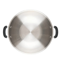 Top view of 14-Inch Stainless Steel Wok with black handles for daily cooking.