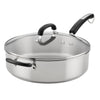 Farberware 6-Quart Saute Pan with Lid and Helper Handle, stainless steel.