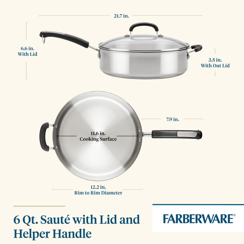 6-Quart Saute Pan with Lid and Helper Handle by Farberware Brilliance.
