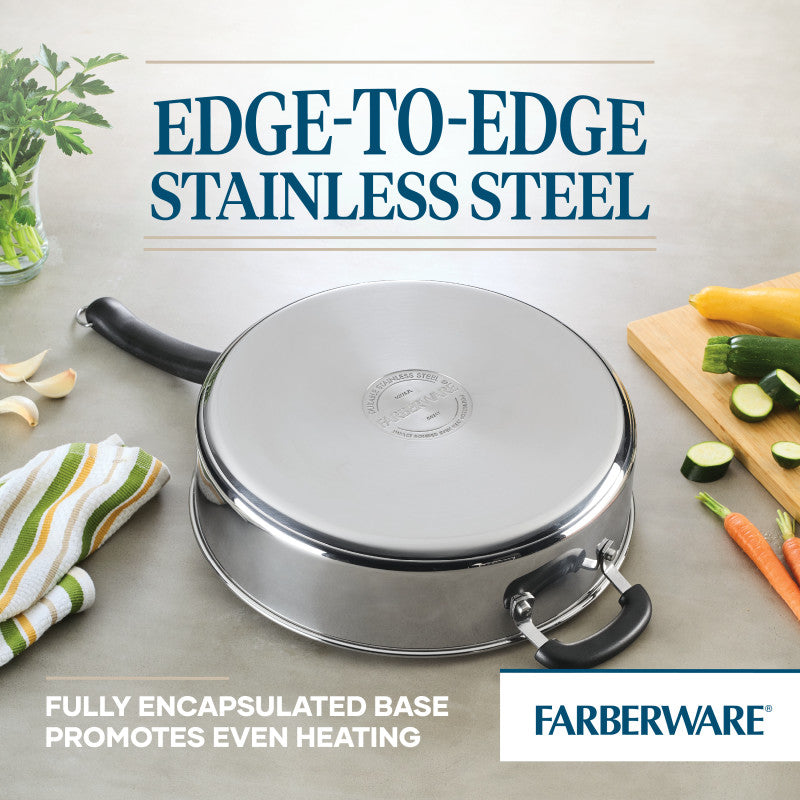 A 6-Quart Saute Pan with Lid and Helper Handle sits on the kitchen counter.