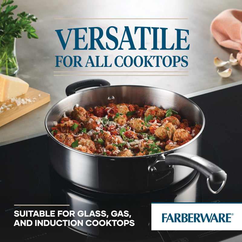 6-Quart Saute Pan with Lid cooks versatile meals on induction cooktops.