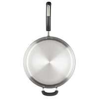 Top view of 6-Quart Saute Pan with Lid and Helper Handle on white background.