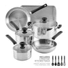 14-Piece Stainless Steel Cookware Set with lids, tools, and baking sheet.