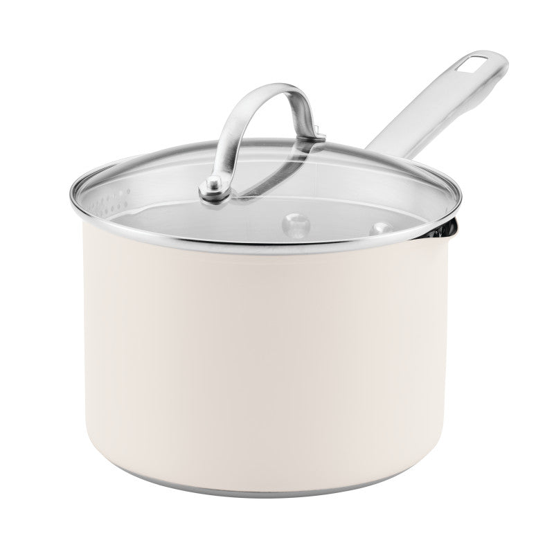 3-Quart Straining Saucepan with Lid for a modern cooking experience.