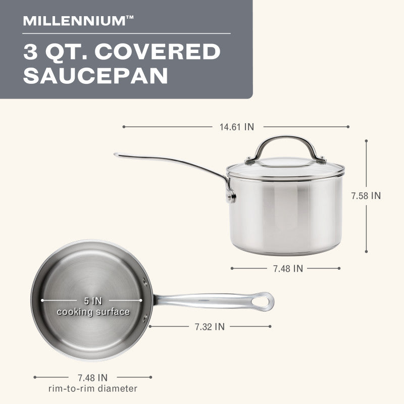 Stainless Steel 3-Quart Saucepan with Lid - 