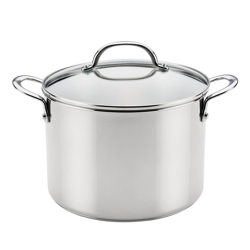 Stainless Steel 8-Quart Stockpot with Lid for modern kitchen cookware.