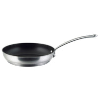 From the Millennium Nonstick Stainless Steel 10-Piece Set, this frying pan showcases a long handle and is beautifully presented against a white background.