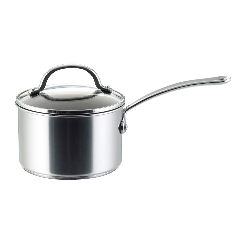 Millennium Nonstick Stainless Steel 10-Piece Set, featuring a saucepan with a lid and a long handle, is perfect for any cookware collection.