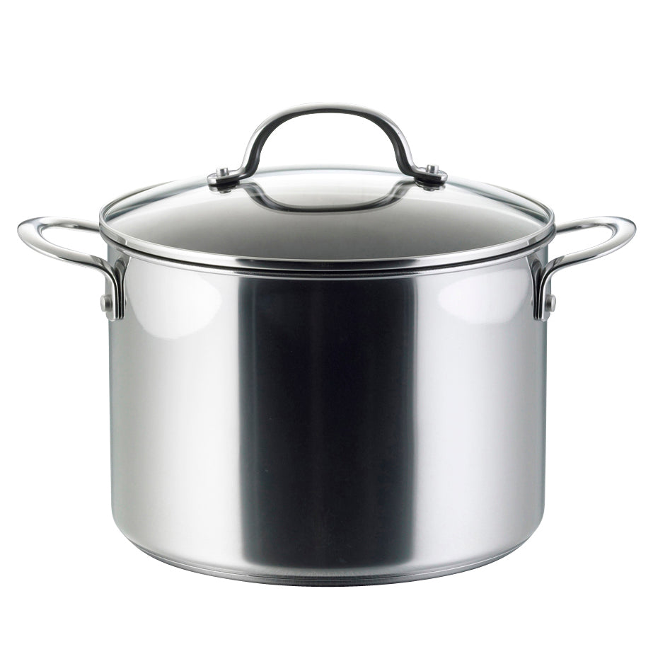 The Millennium Nonstick Stainless Steel 10-Piece Set includes a robust pot with a glass lid and convenient side handles, ideal for all your cooking needs.