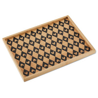Introducing the Serving Tray from the Disney Home Monochrome collection, featuring a black and tan geometric pattern. This chic wooden piece is a subtle tribute to Mickey Mouse, combining timeless charm with contemporary design. Ideal for enhancing any Disney fan's home decor.