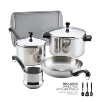 Dishwasher-safe 10-piece Classic Series cookware set with lids, tray, utensils.