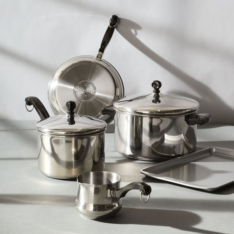 10-Piece Stainless Steel Classic Series Cookware Set; dishwasher safe.