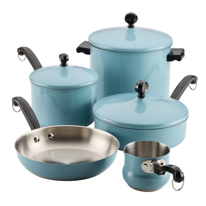 An 8-Piece Stainless Steel Anniversary Edition cookware set, perfect for kitchens.