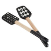 A set of two black silicone spatulas with wooden handles featuring geometric patterns, ideal for a Disney Home Monochrome kitchen, from the 2-Piece Spatula and Spoonula Set.