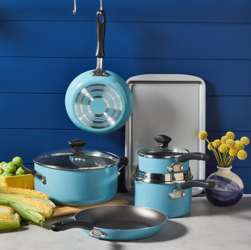 Farberware 15-Piece Aqua Cookware Set with Lids Blue