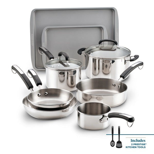 12-Piece Stainless Steel Anniversary Bundle with nonstick baking sheets.