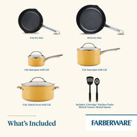Image showing a cookware set with frying pans, saucepans, and kitchen tools.