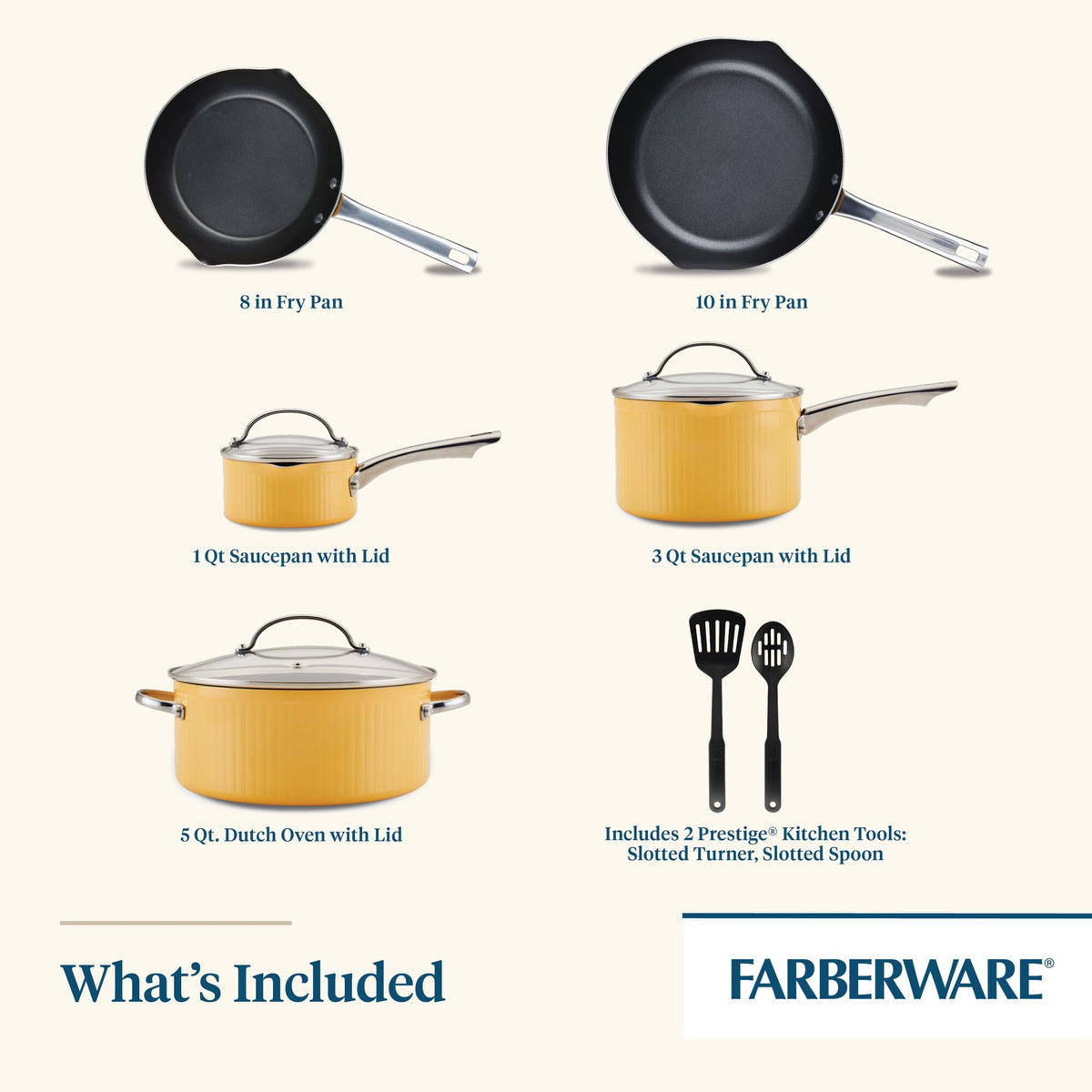 Image showing a cookware set with frying pans, saucepans, and kitchen tools.