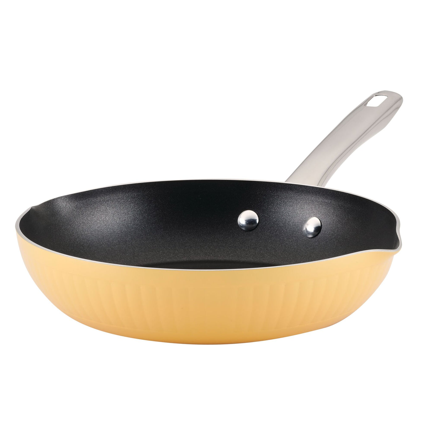Style frying pan with a vibrant yellow exterior, featuring a black DiamondMax™ Nonstick interior and complemented by a sleek silver handle.