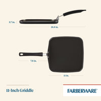 Diagram of an 11-inch Farberware griddle with measurements.