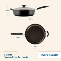 6 Quart Covered Jumbo Cooker with measurements and Farberware branding.