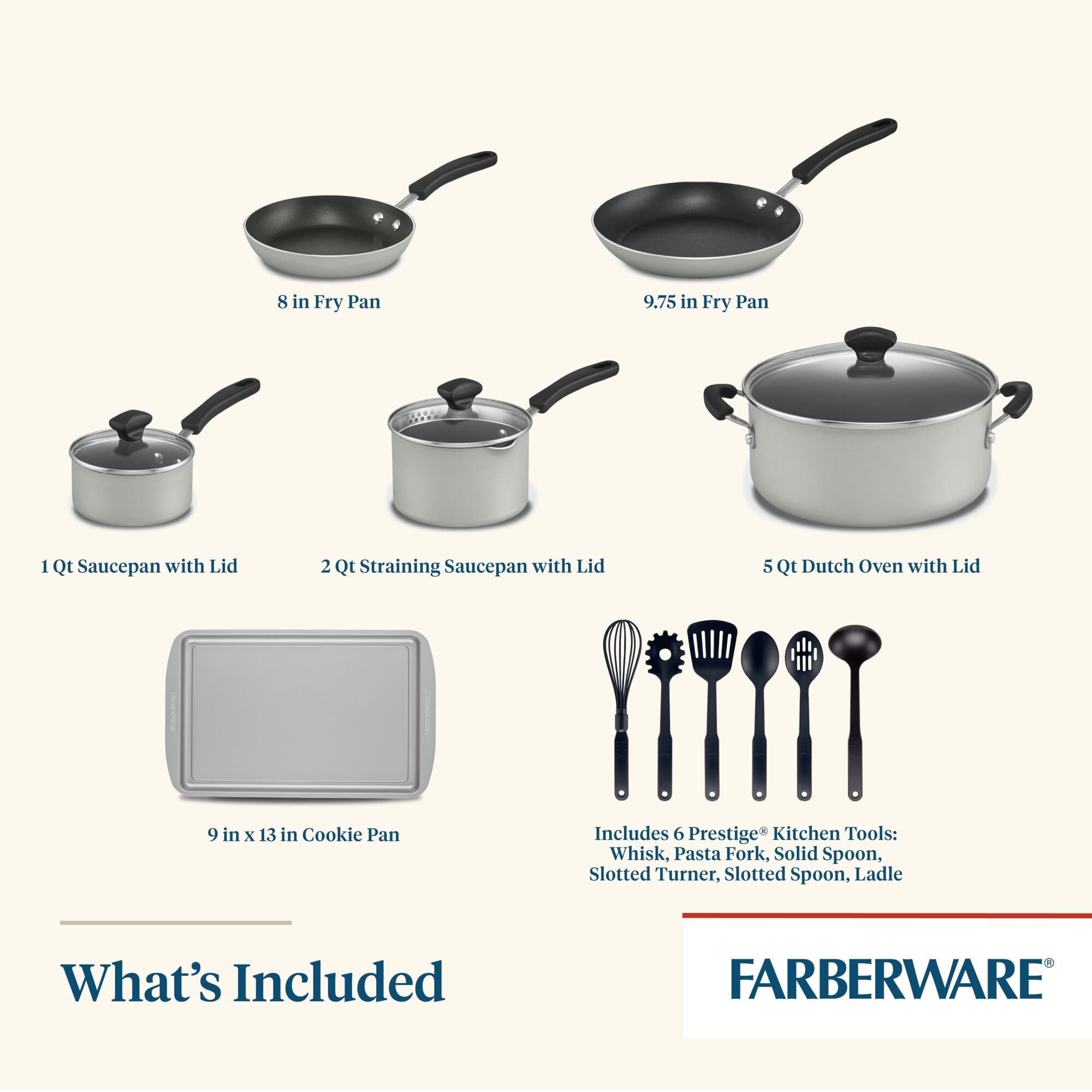 Farberware 15-Piece Cookstart DiamondMax Nonstick Cookware, Copper