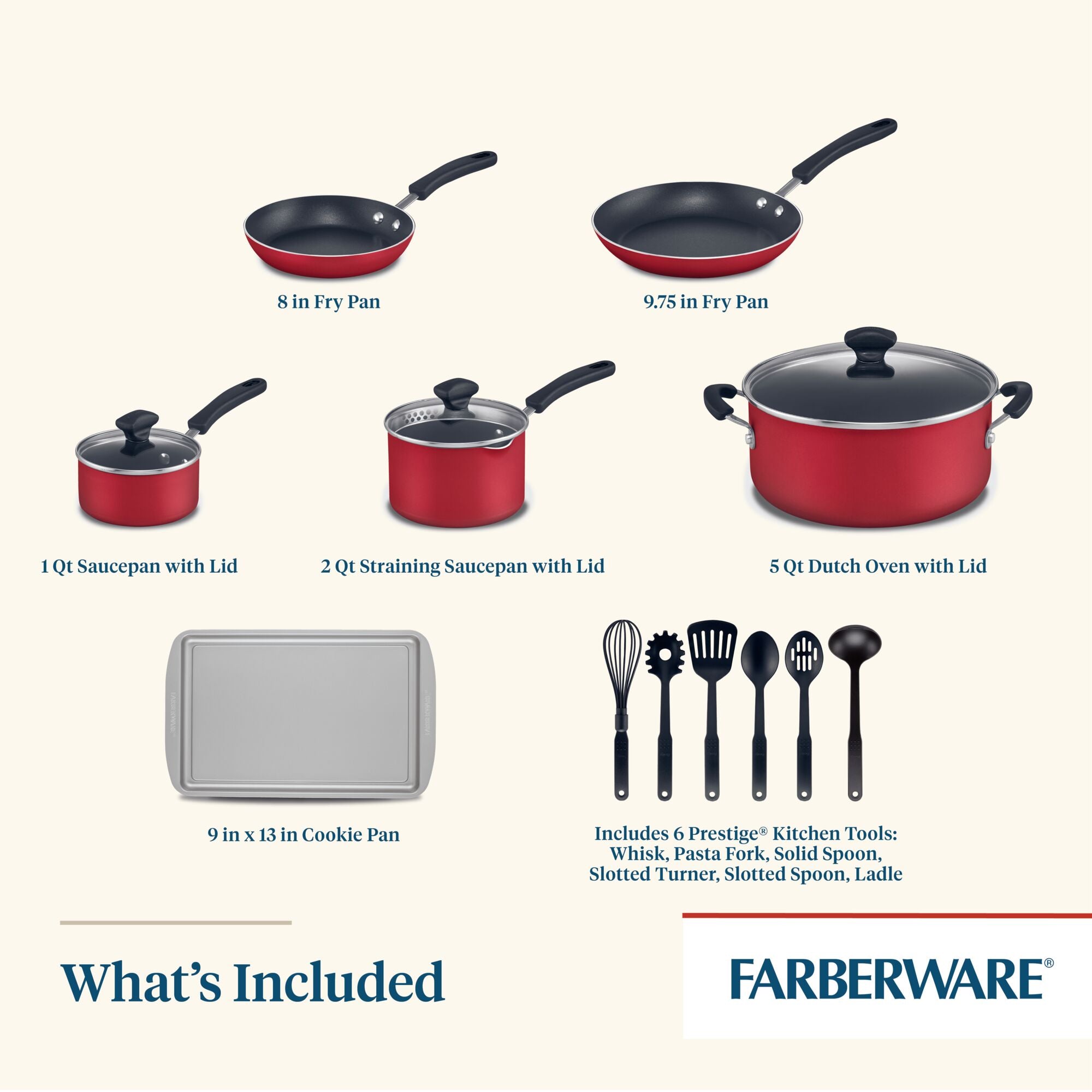 Farberware 15 Piece Nonstick Cookware Set Red