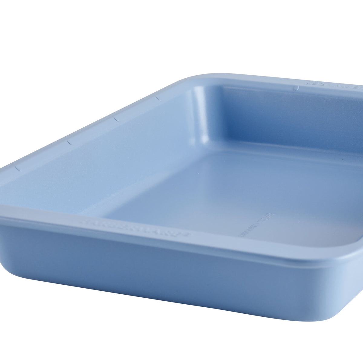 Light blue rectangular baking tray on a white background.