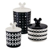 Set of three decorative Ceramic Jars with airtight lids, each adorned with Disney's Mickey Mouse ears in a black and white design.