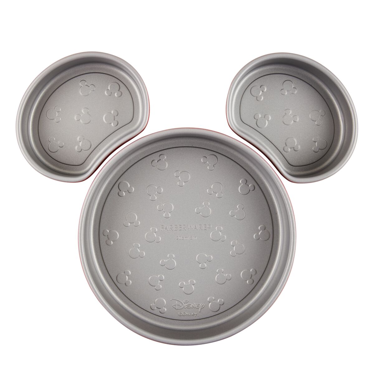 Mickey Mouse-shaped cake pans set, featuring three pans.