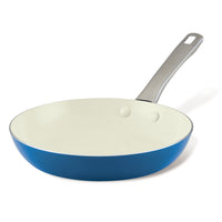 The 10 Inch Ceramic Nonstick Frying Pan combines stylish design with practicality, boasting a robust stainless steel handle. Its health-conscious ceramic nonstick coating allows for effortless cooking and cleaning, all elegantly complemented by a clean white backdrop.