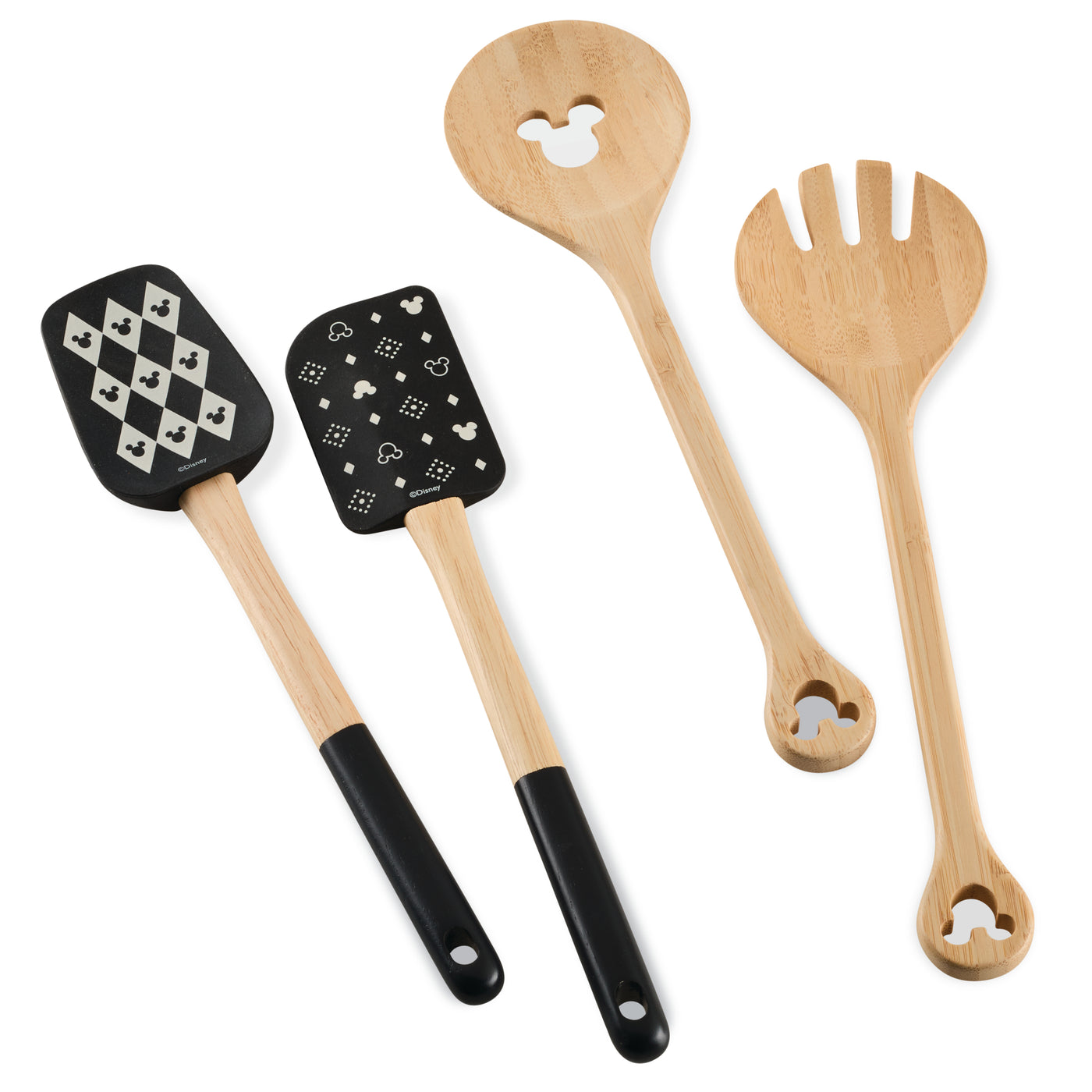 Explore the allure of Disney kitchen tools with our Monochrome Kitchen Tool Set, featuring a collection of four patterned utensils, including bamboo silicone spatulas and spoons. Enhance your cooking experience with Mickey Mouse utensils that seamlessly combine functionality and whimsy.