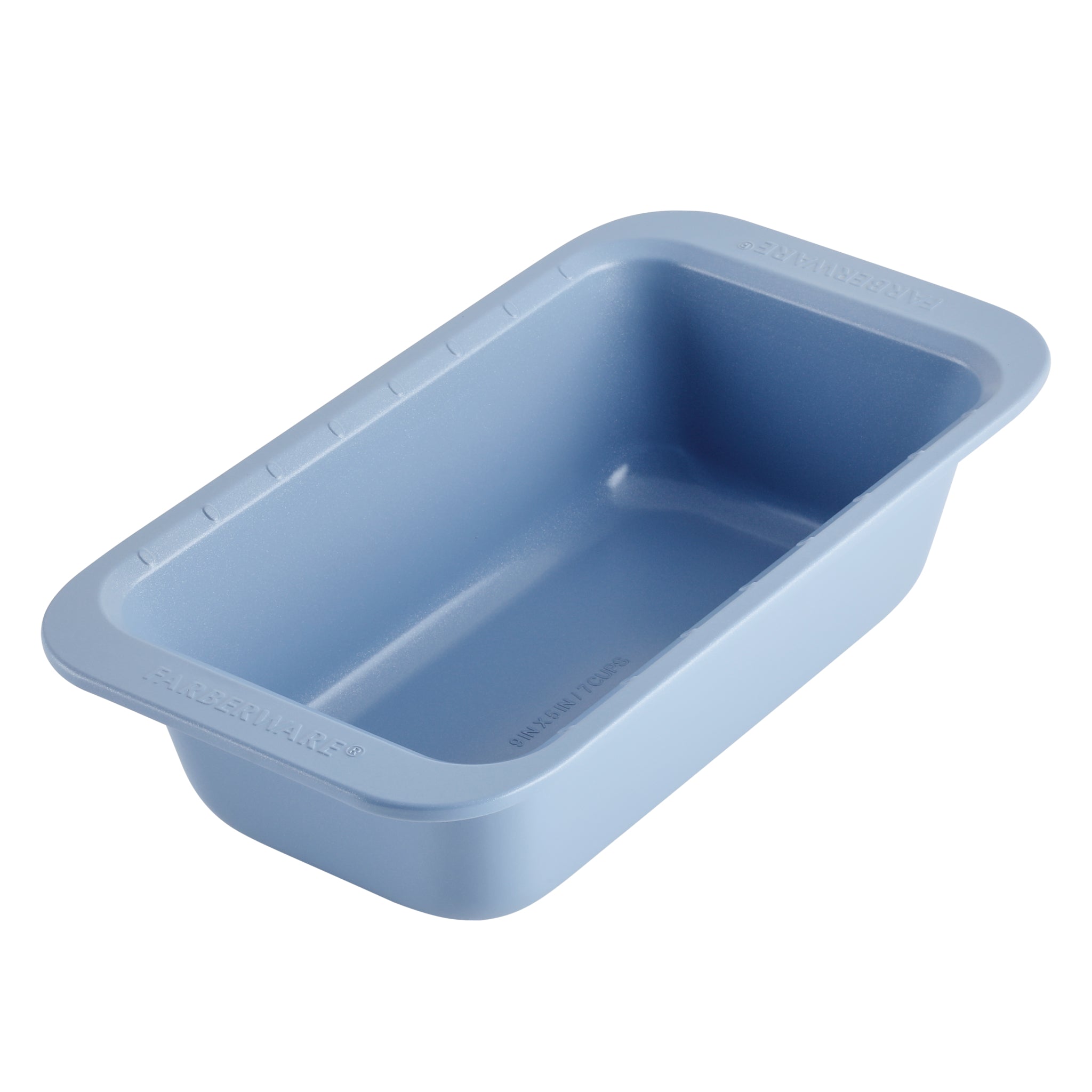The 9-Inch x 5-Inch Nonstick Loaf Baking Pan, designed in a blue rectangular shape, is made from heavy-duty steel with a smooth nonstick interior surface to ensure easy food release and quick cleanup. It’s also dishwasher safe for added convenience.