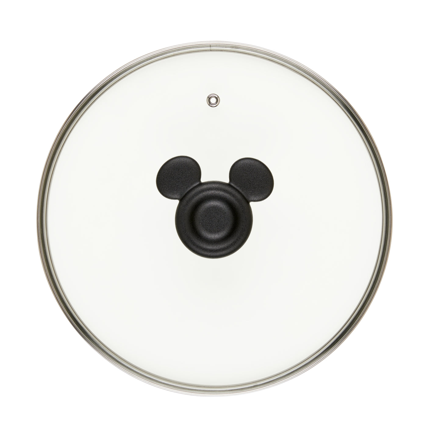 The Bon Voyage 5.5-Quart Ceramic Nonstick Stockpot with Lid, featuring a glass top adorned with a handle shaped like the silhouette of Mickey Mouse's head, adds playful vibrancy to any kitchen and perfectly complements ceramic nonstick cookware.