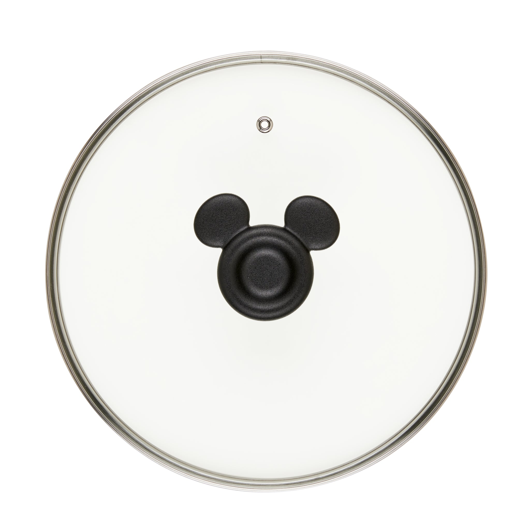 The Bon Voyage 5.5-Quart Ceramic Nonstick Stockpot with Lid, featuring a glass top adorned with a handle shaped like the silhouette of Mickey Mouse's head, adds playful vibrancy to any kitchen and perfectly complements ceramic nonstick cookware.